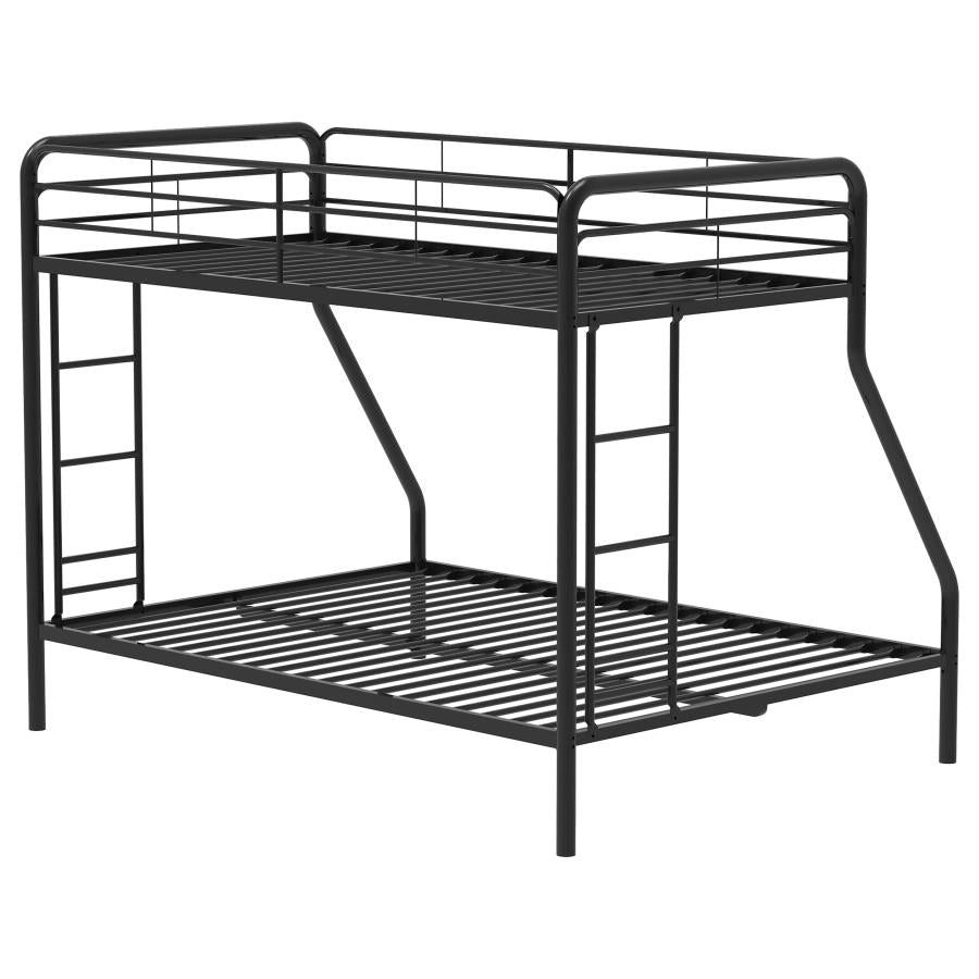 Carson Twin-Over-Full Steel Bunk Bed with Dual Ladders Glossy Black