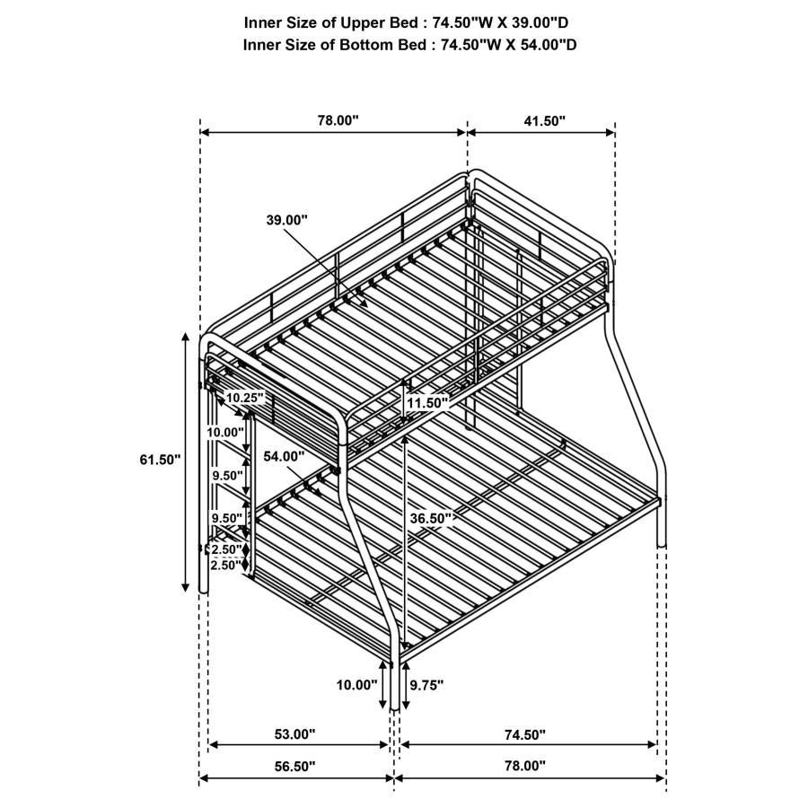 Carson Twin-Over-Full Steel Bunk Bed with Dual Ladders Glossy Black
