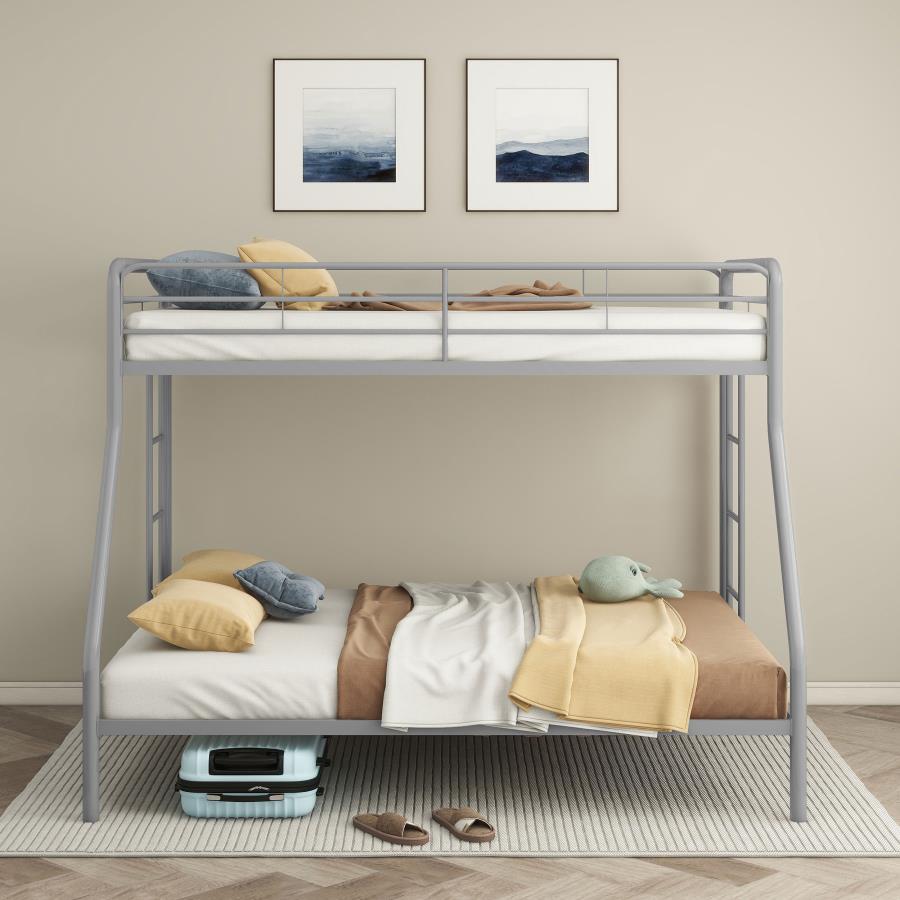 Carson Twin-Over-Full Steel Bunk Bed with Dual Ladders Glossy Silver