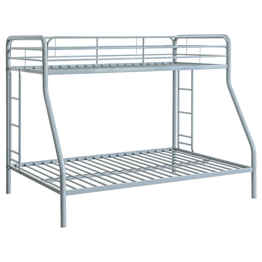 Carson Twin-Over-Full Steel Bunk Bed with Dual Ladders Glossy Silver