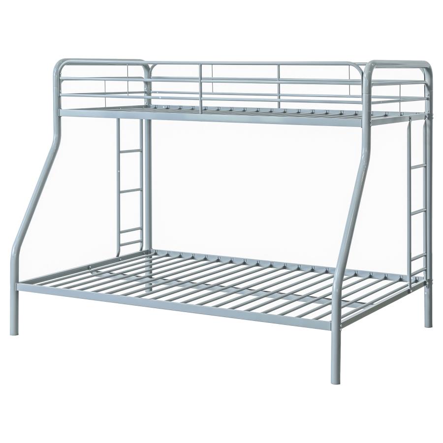 Carson Twin-Over-Full Steel Bunk Bed with Dual Ladders Glossy Silver