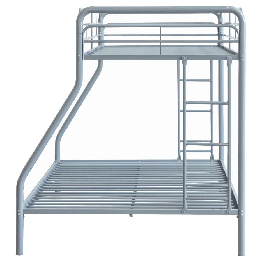 Carson Twin-Over-Full Steel Bunk Bed with Dual Ladders Glossy Silver