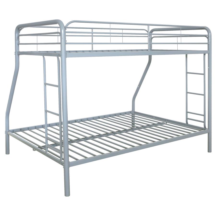 Carson Twin-Over-Full Steel Bunk Bed with Dual Ladders Glossy Silver