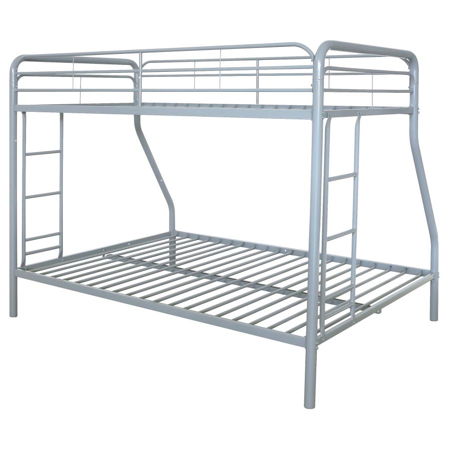 Carson Twin-Over-Full Steel Bunk Bed with Dual Ladders Glossy Silver