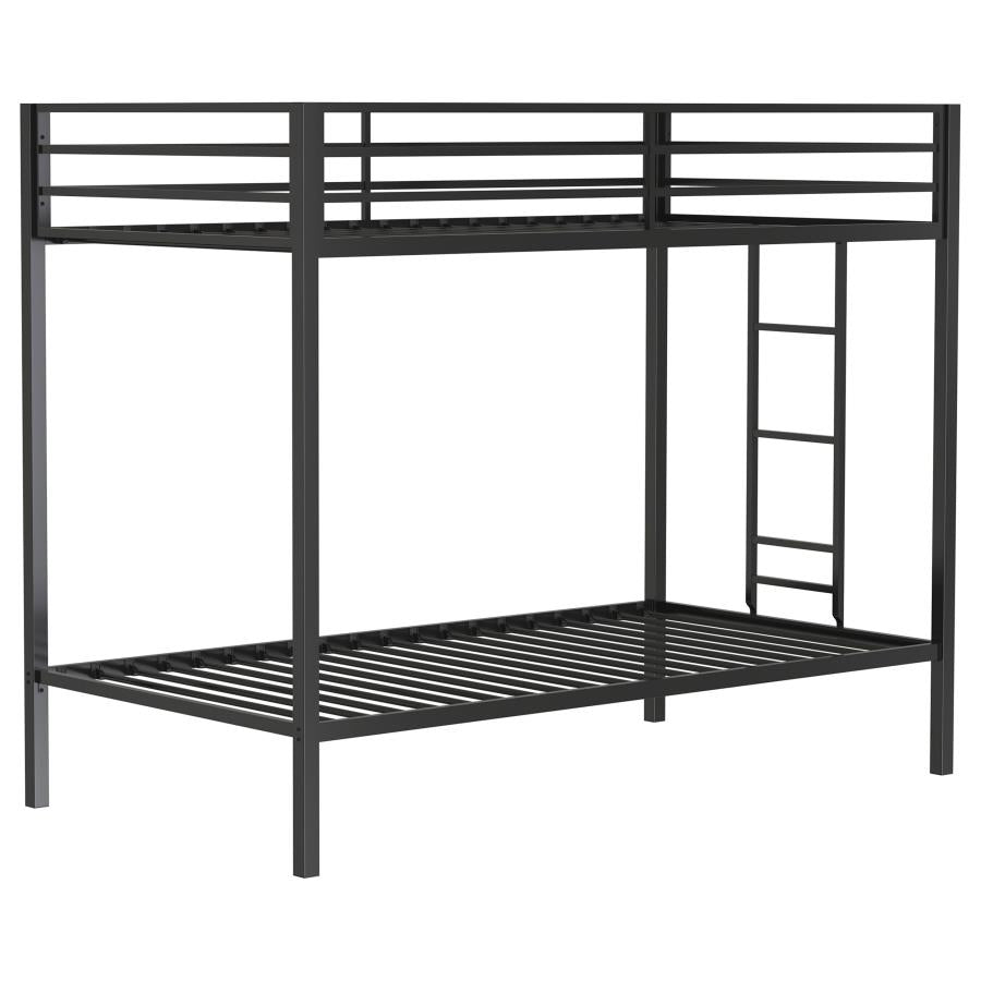 Alevera Twin-Over-Twin Steel Bunk Bed with Ladder Matte Black