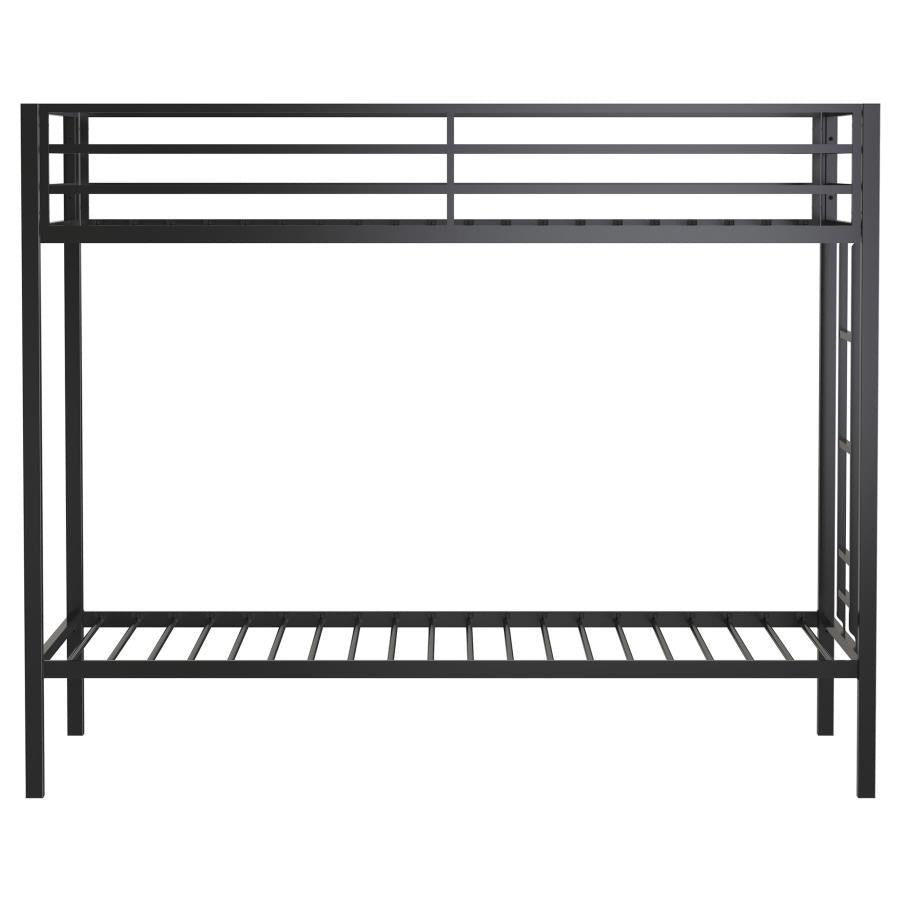 Alevera Twin-Over-Twin Steel Bunk Bed with Ladder Matte Black
