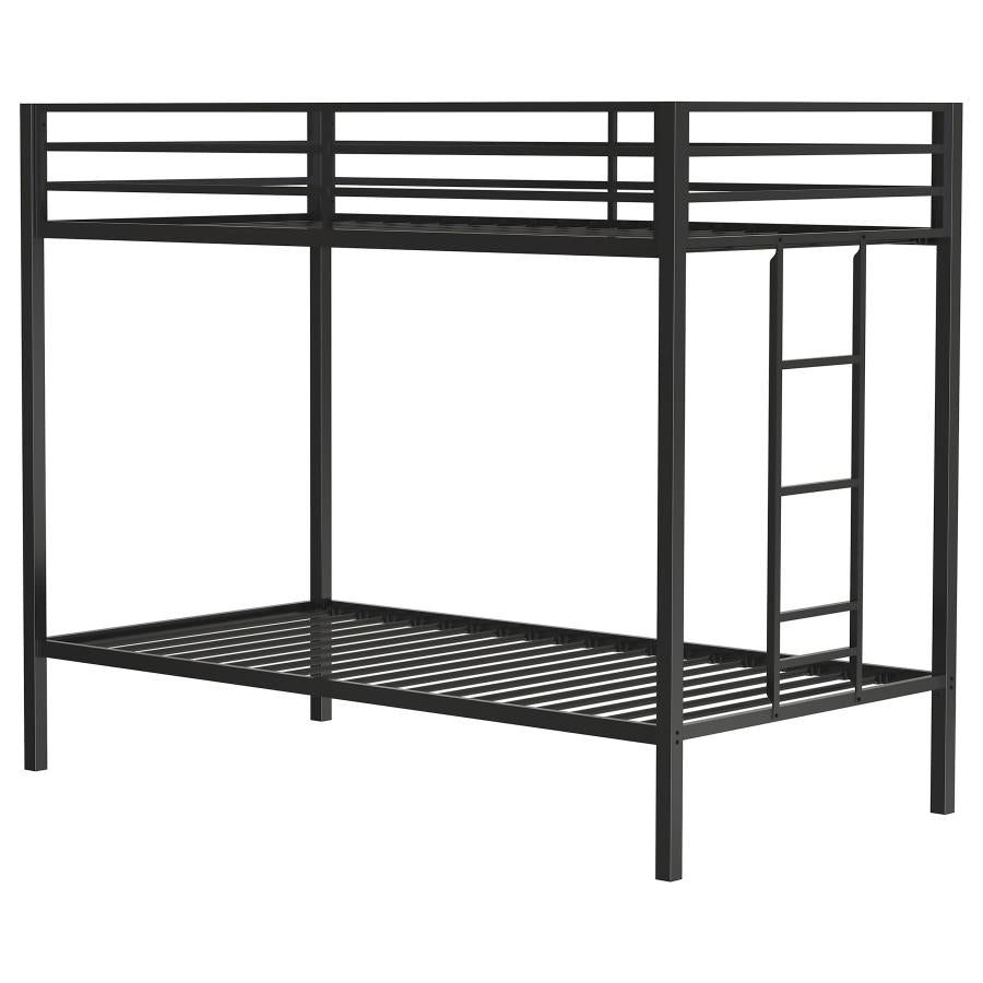 Alevera Twin-Over-Twin Steel Bunk Bed with Ladder Matte Black