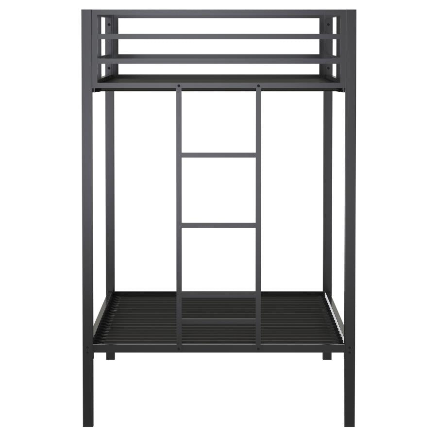 Alevera Twin-Over-Twin Steel Bunk Bed with Ladder Matte Black