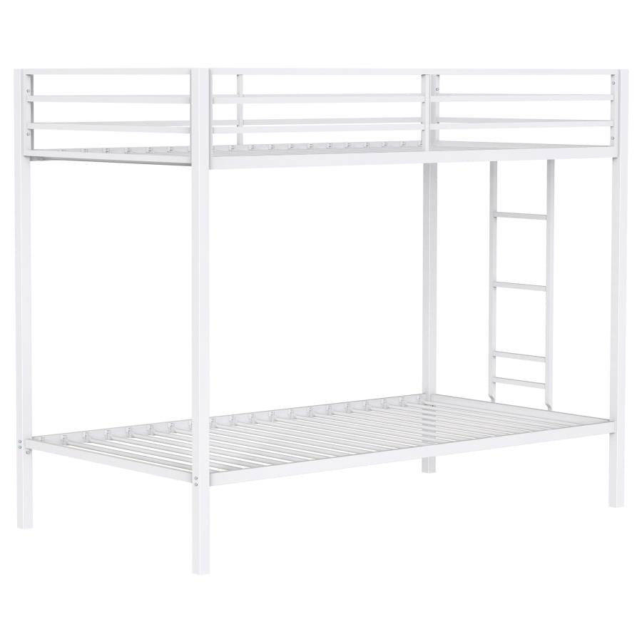 Alevera Twin-Over-Twin Steel Bunk Bed with Ladder Matte White