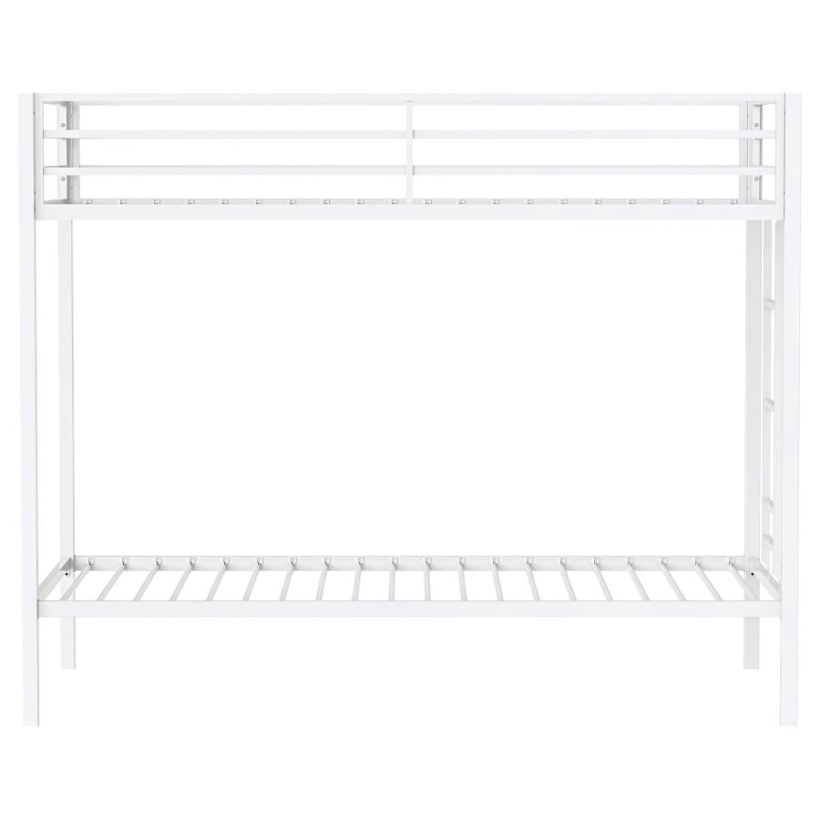 Alevera Twin-Over-Twin Steel Bunk Bed with Ladder Matte White