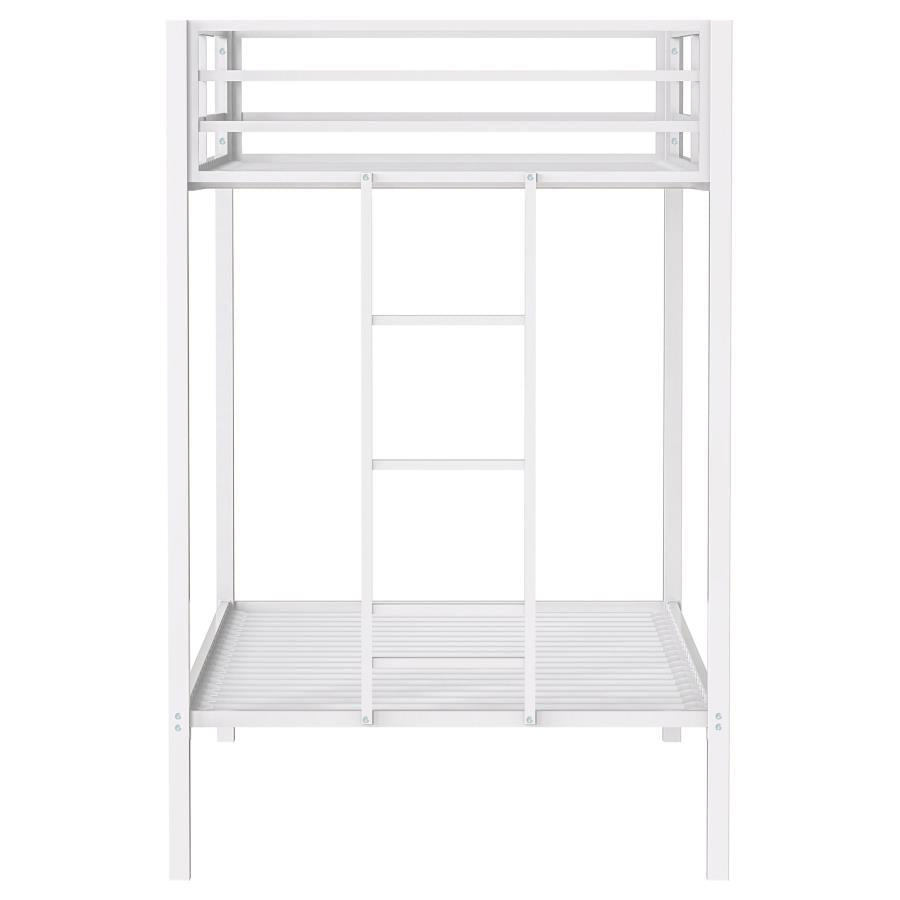 Alevera Twin-Over-Twin Steel Bunk Bed with Ladder Matte White