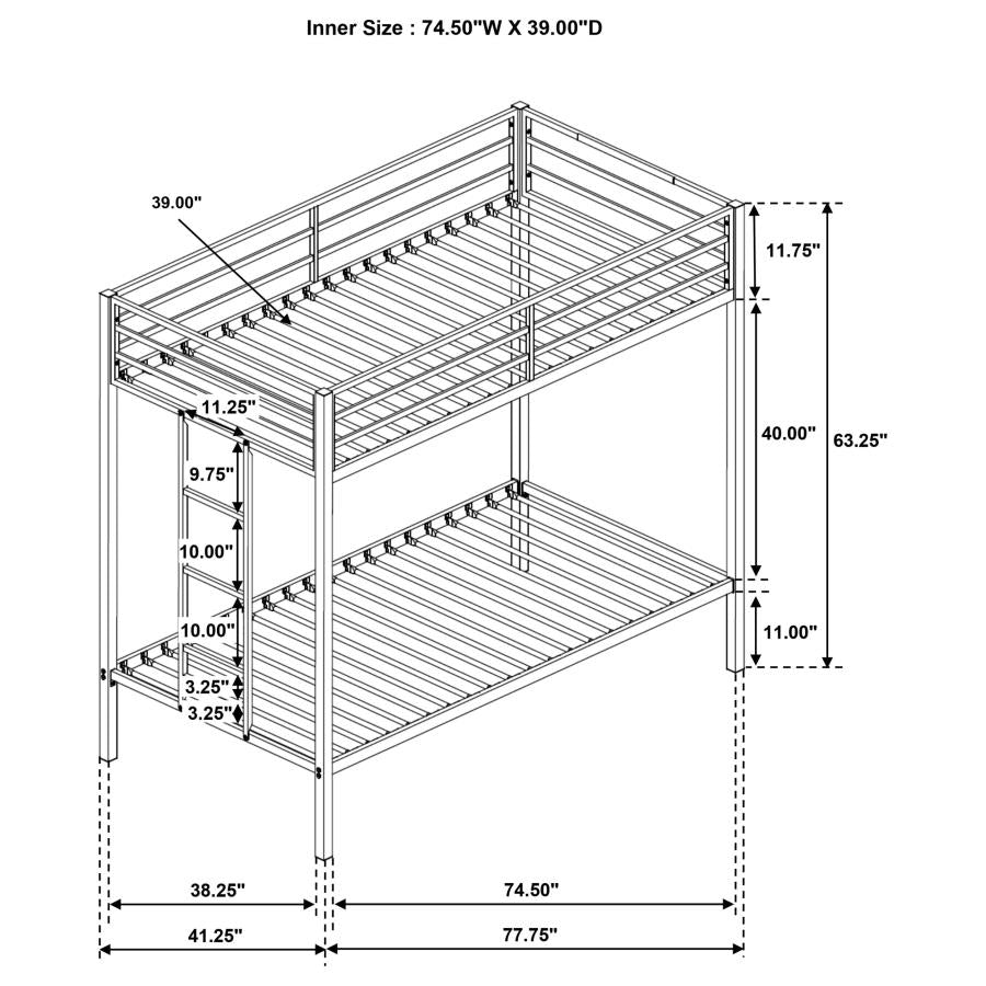 Alevera Twin-Over-Twin Steel Bunk Bed with Ladder Matte White