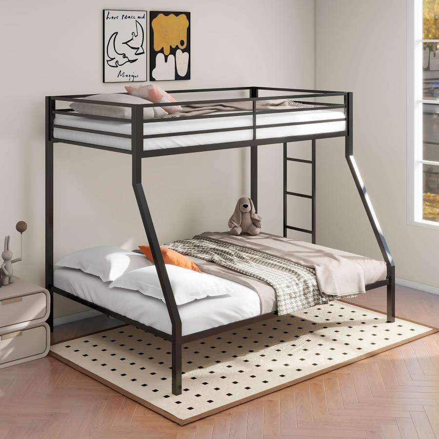 Alevera Twin-Over-Full Steel Bunk Bed with Ladder Matte Black