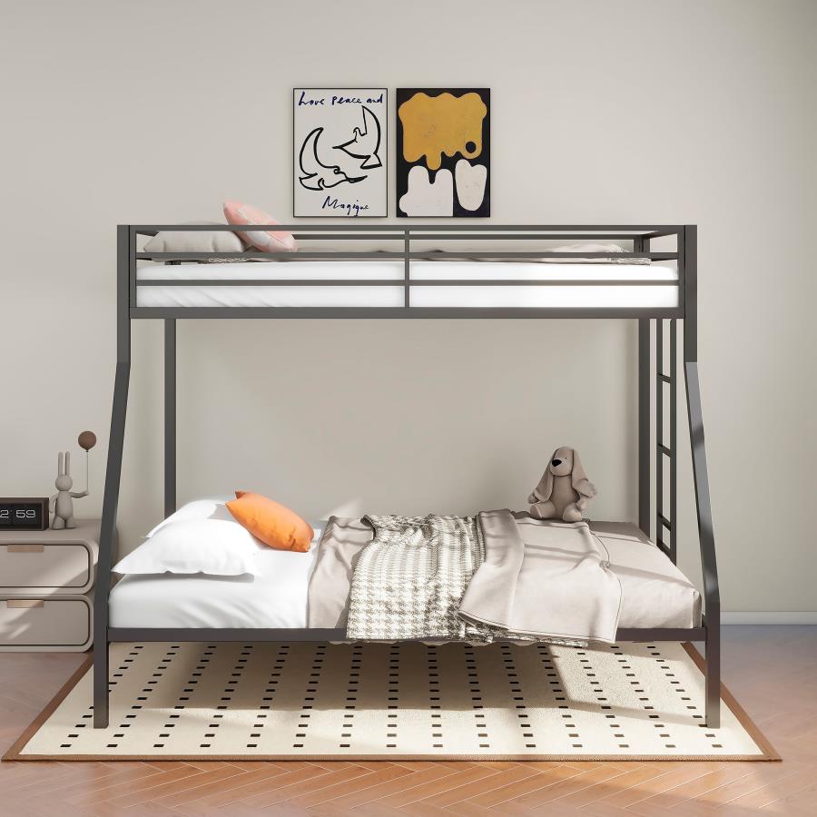 Alevera Twin-Over-Full Steel Bunk Bed with Ladder Matte Black