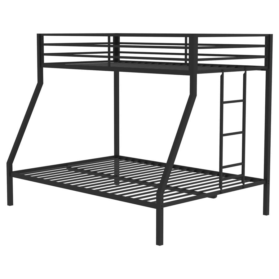 Alevera Twin-Over-Full Steel Bunk Bed with Ladder Matte Black