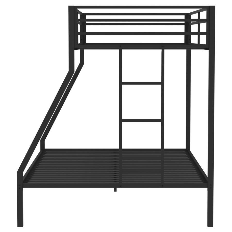 Alevera Twin-Over-Full Steel Bunk Bed with Ladder Matte Black