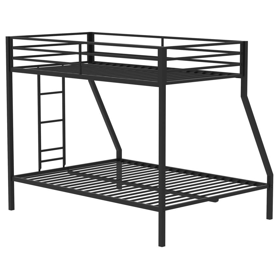 Alevera Twin-Over-Full Steel Bunk Bed with Ladder Matte Black