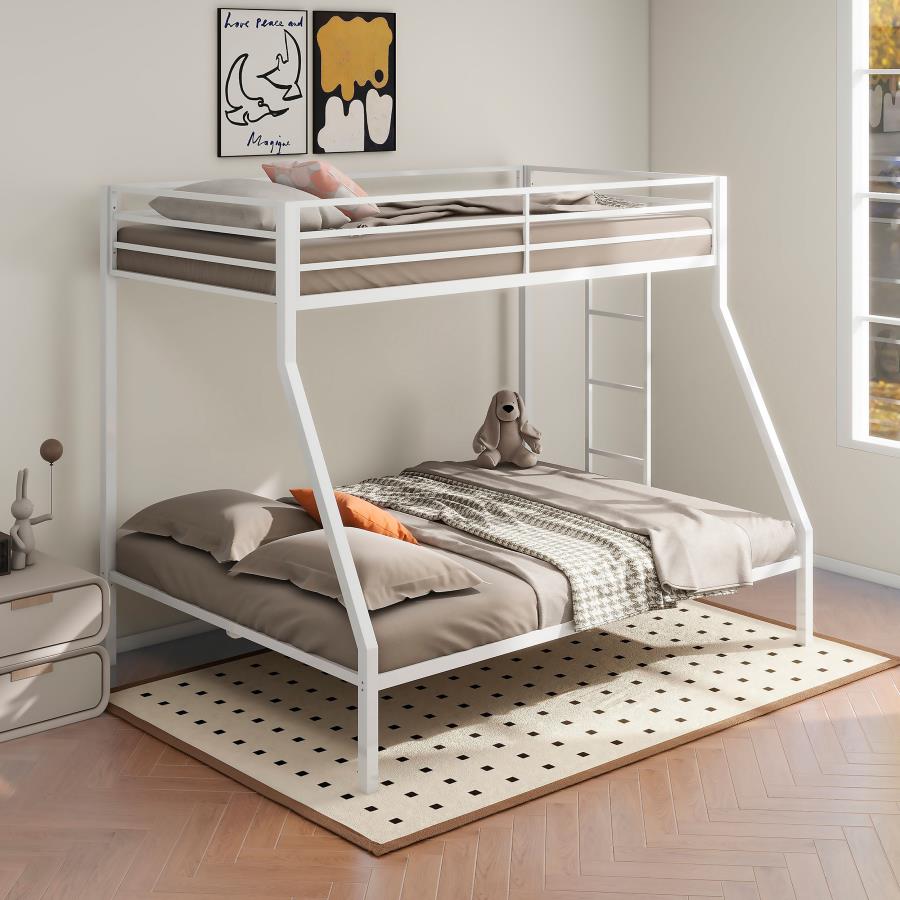 Alevera Twin-Over-Full Steel Bunk Bed with Ladder Matte White