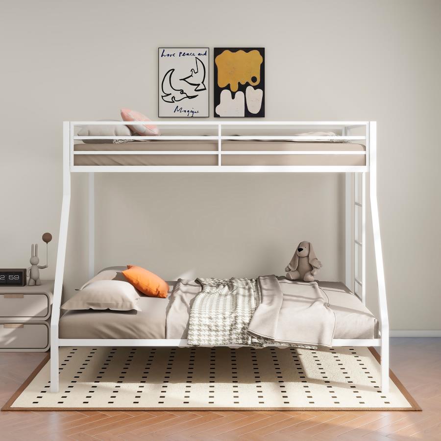 Alevera Twin-Over-Full Steel Bunk Bed with Ladder Matte White