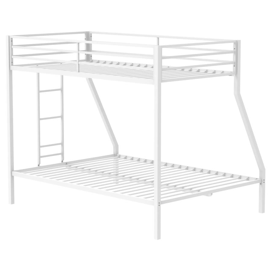 Alevera Twin-Over-Full Steel Bunk Bed with Ladder Matte White