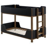 Morris Twin Over Twin Wood Bunk Bed with Ladder Walnut and Black
