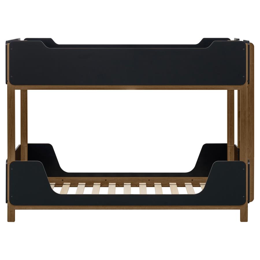 Morris Twin Over Twin Wood Bunk Bed with Ladder Walnut and Black