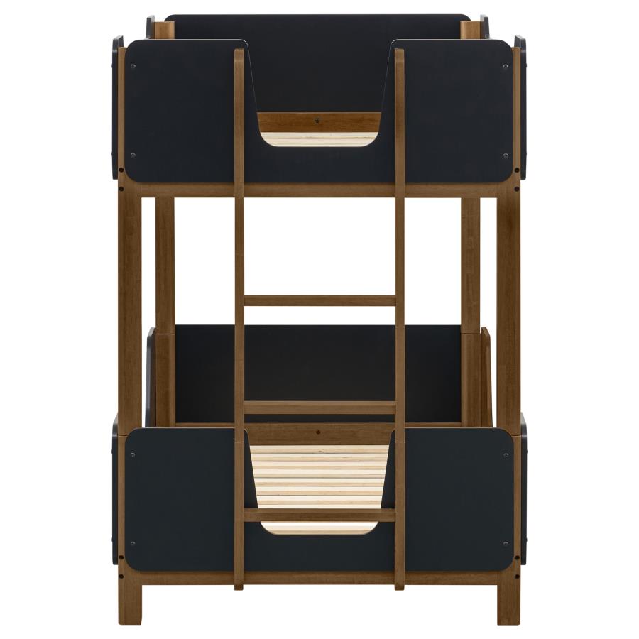 Morris Twin Over Twin Wood Bunk Bed with Ladder Walnut and Black