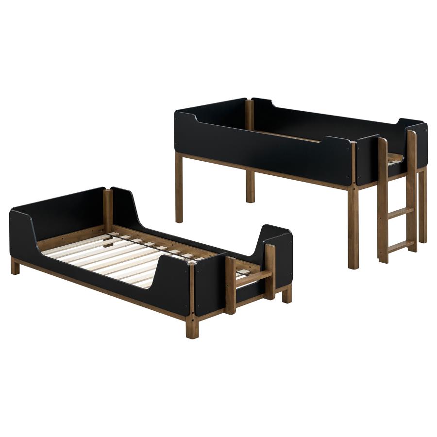 Morris Twin Over Twin Wood Bunk Bed with Ladder Walnut and Black