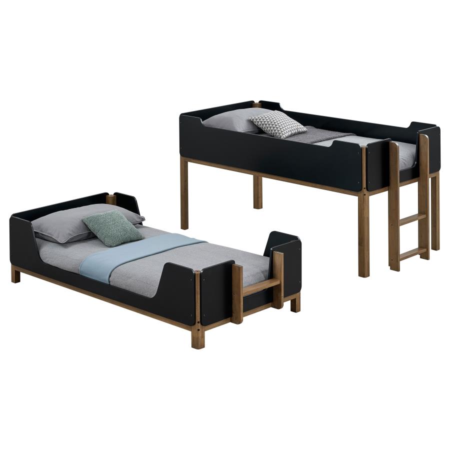 Morris Twin Over Twin Wood Bunk Bed with Ladder Walnut and Black