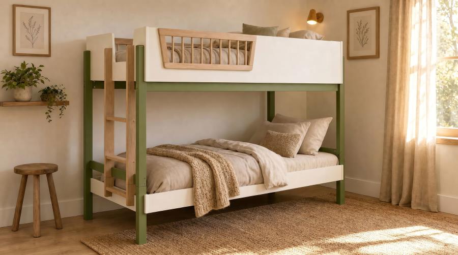 Evren Twin-over-Twin Bunk Bed with Ladder Tri-Tone