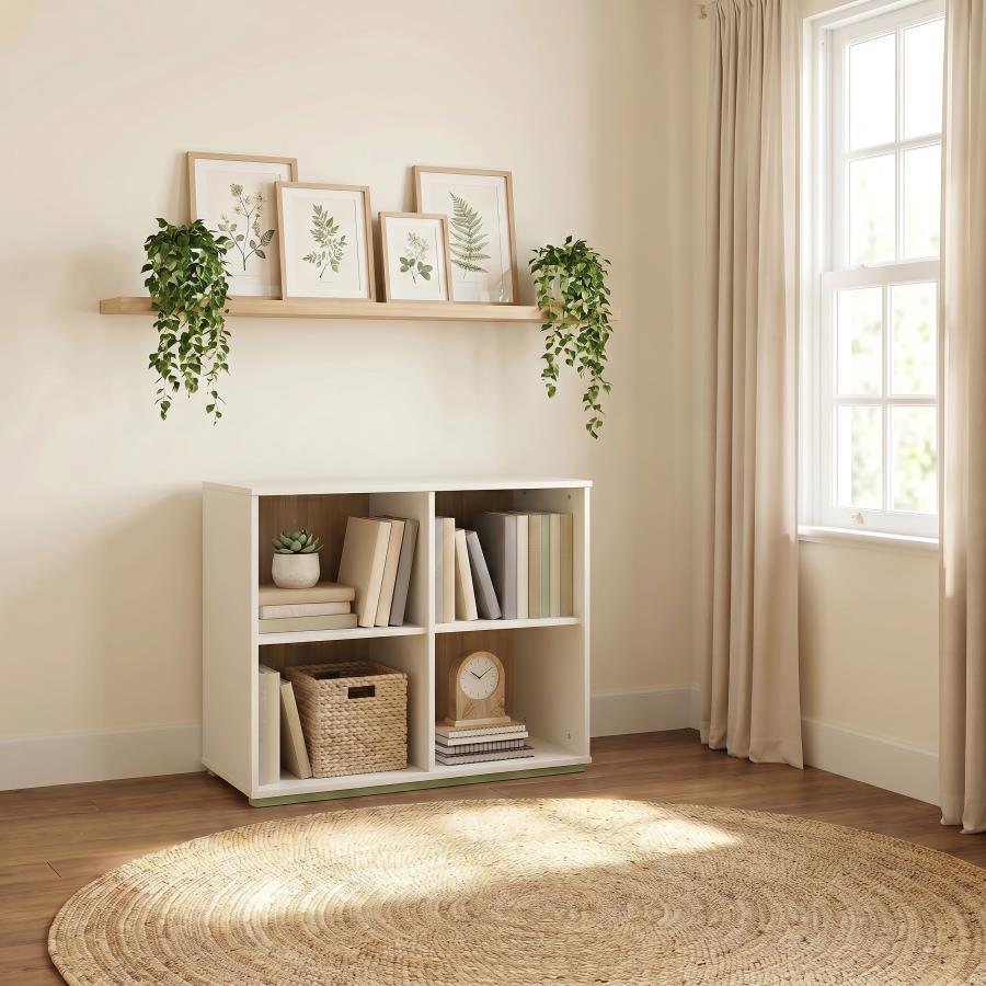 Evren 4-cubby Horizontal Bookcase with Natural Interior Off White