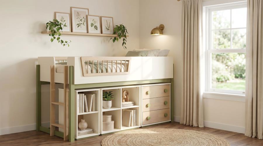 Evren 4-cubby Horizontal Bookcase with Natural Interior Off White