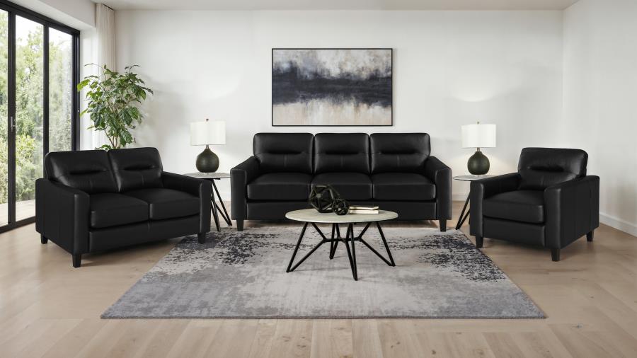 Scotland Faux Leather Upholstered Track Arm Loveseat Black
