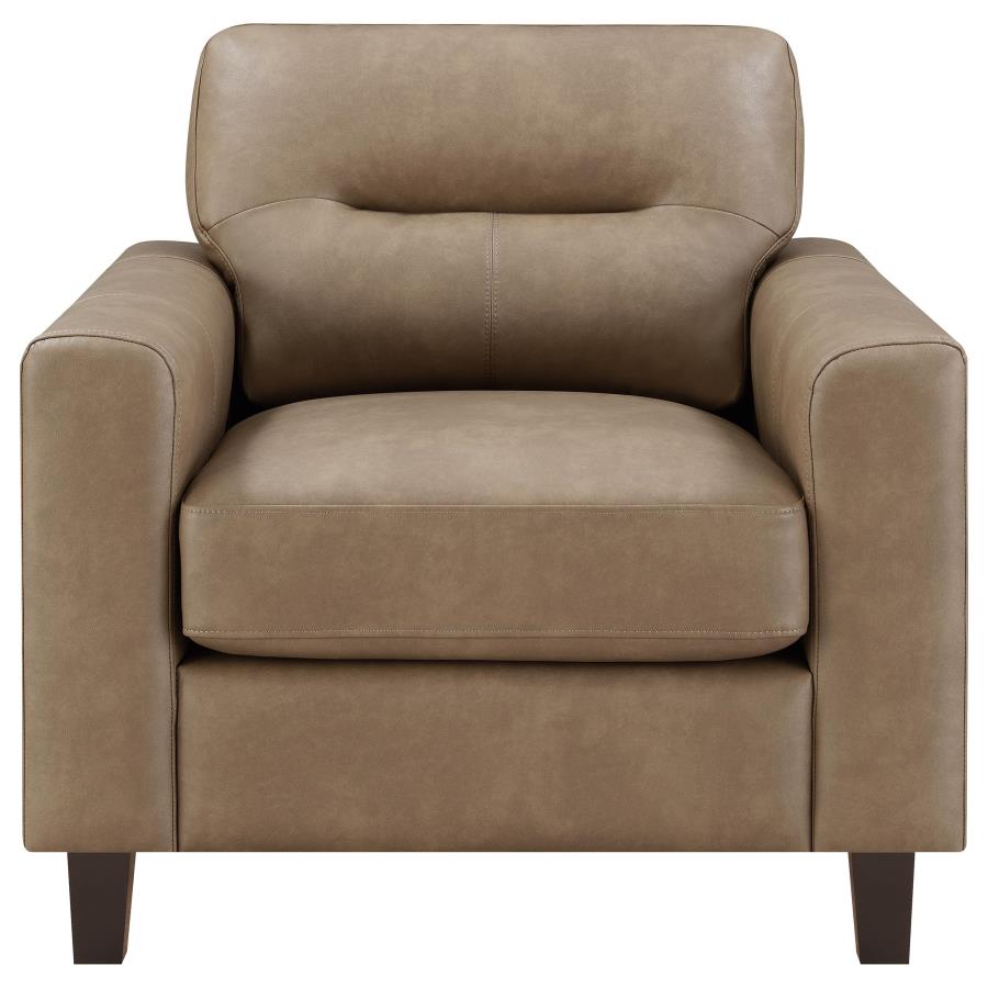 Scotland Faux Leather Upholstered Track Arm Chair Brown