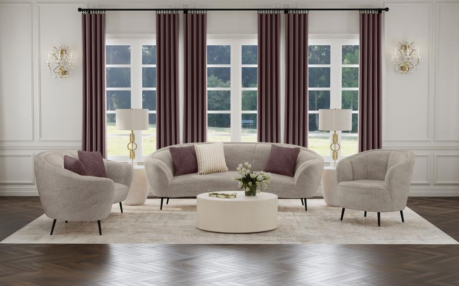 Ellorie Upholstered Channel Back Curved Sofa Beige