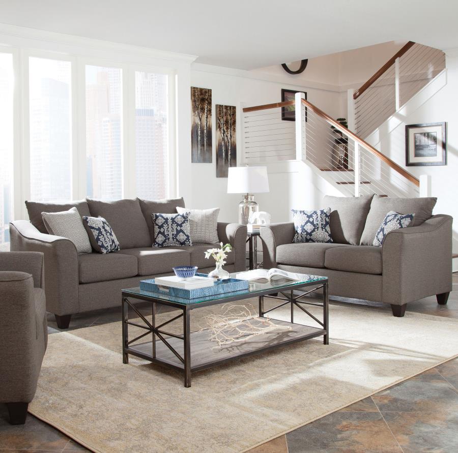 Salizar 2-piece Upholstered Flared Arm Sofa Set Grey