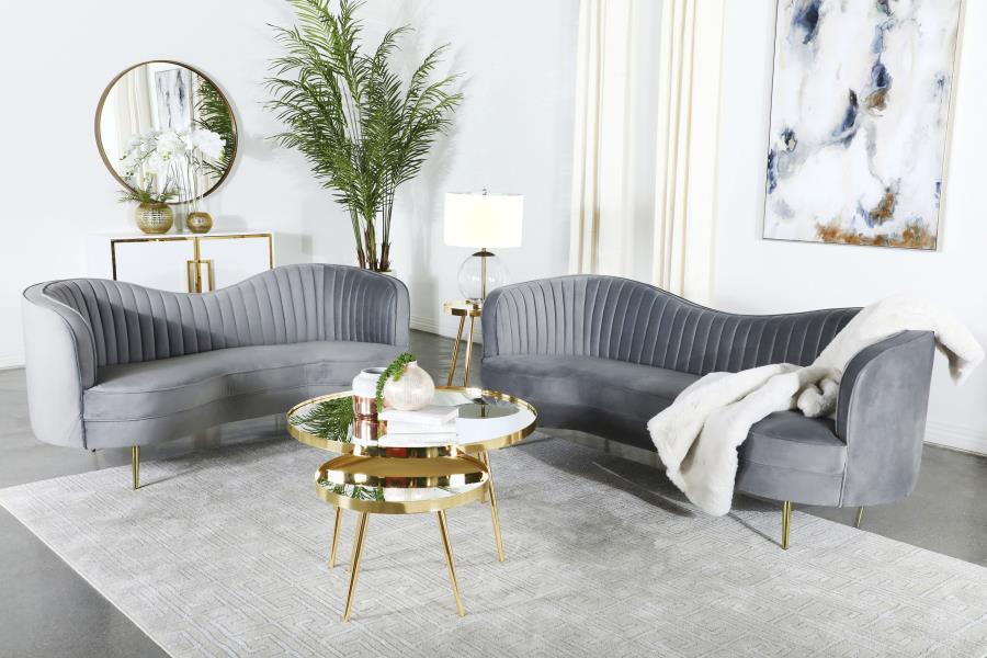Sophia 2-piece Upholstered Channel Tufted Sofa Set Grey