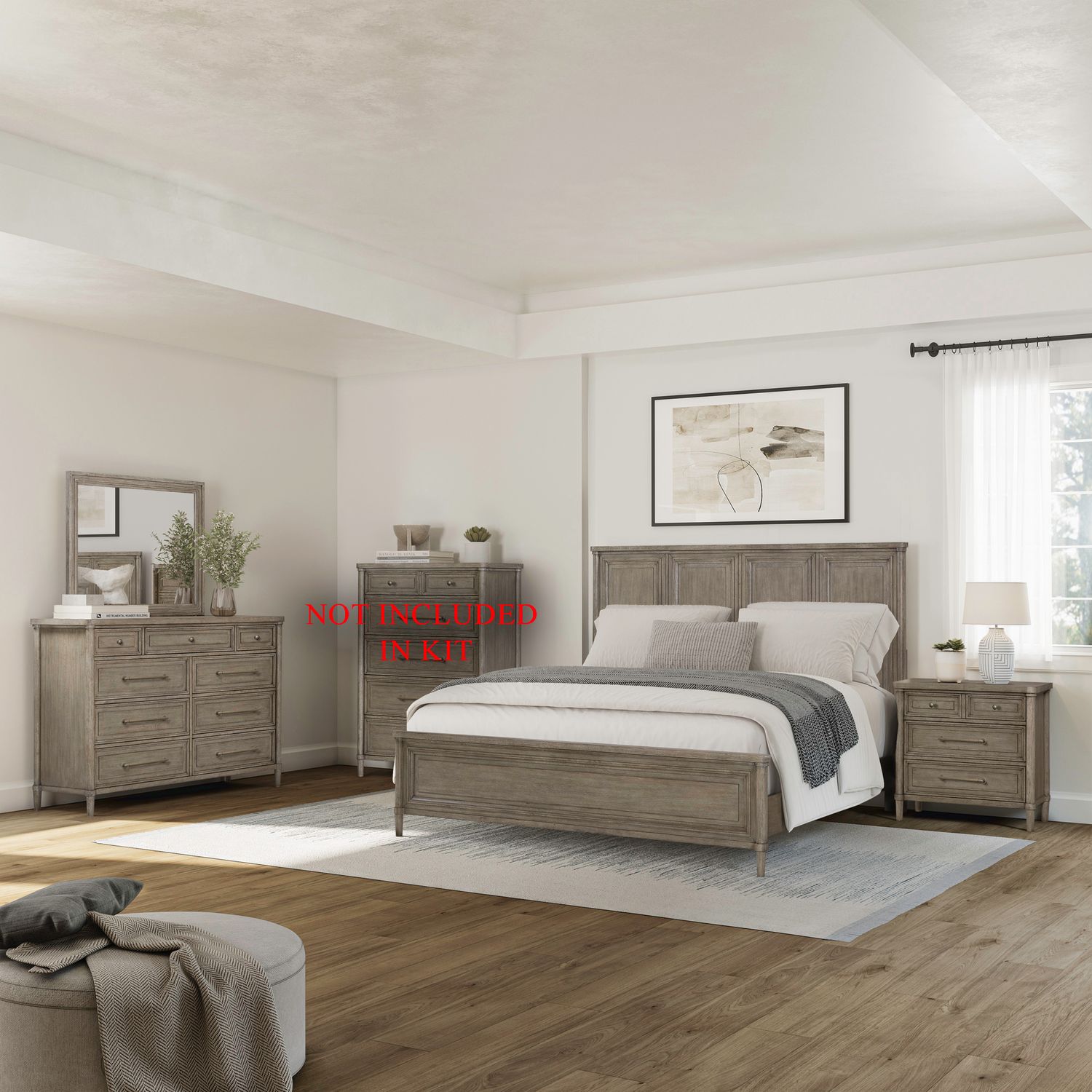 Rochelle Park King Panel Bed, Dresser & Mirror, Nightstand