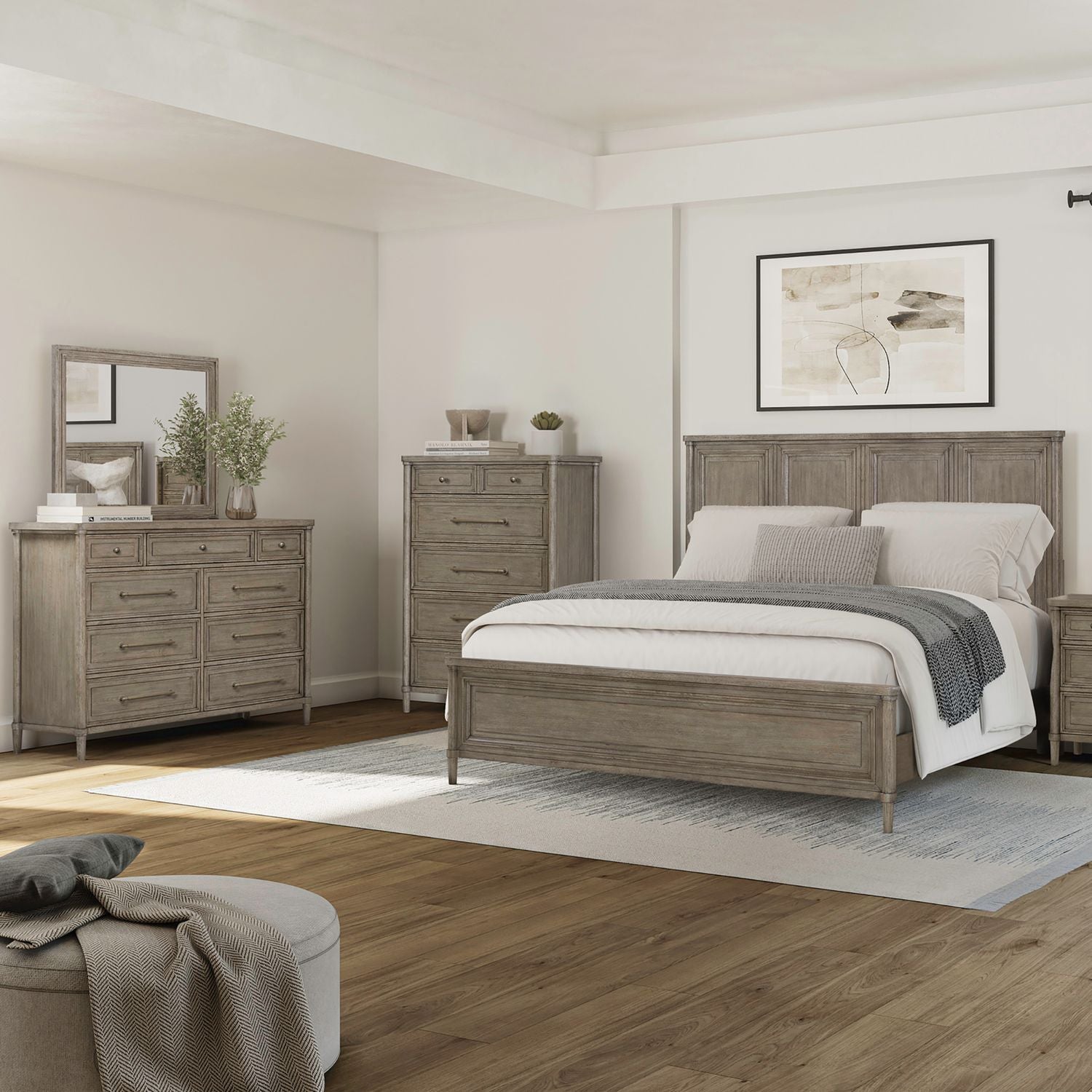 Rochelle Park Queen Panel Bed, Dresser & Mirror, Chest