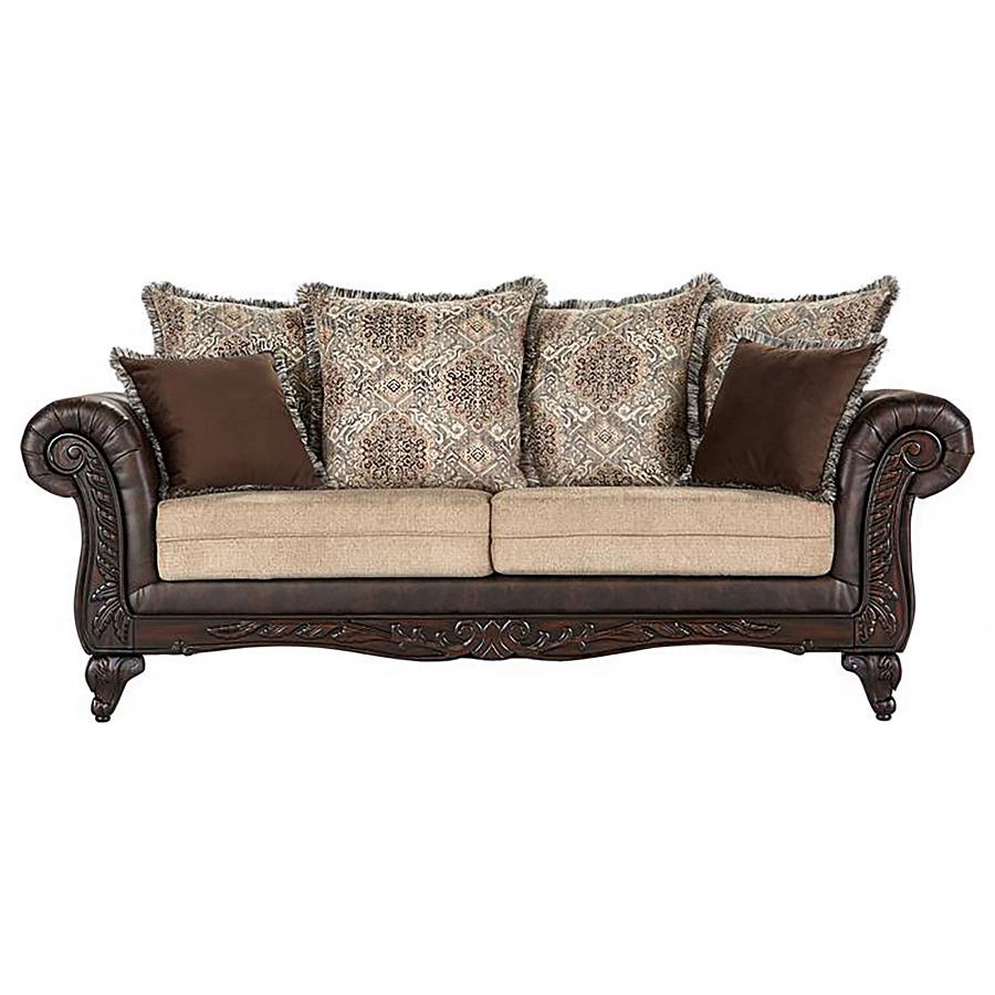 Elmbrook 3-piece Upholstered Rolled Arm Sofa Set Brown