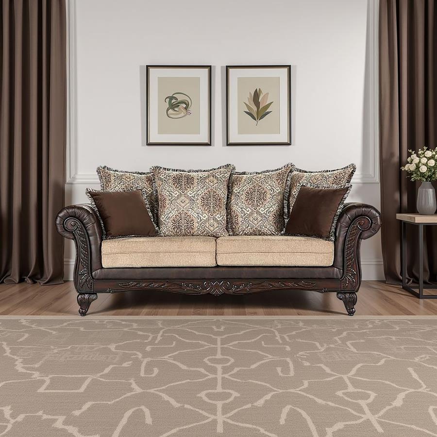 Elmbrook Upholstered Rolled Arm Sofa Brown
