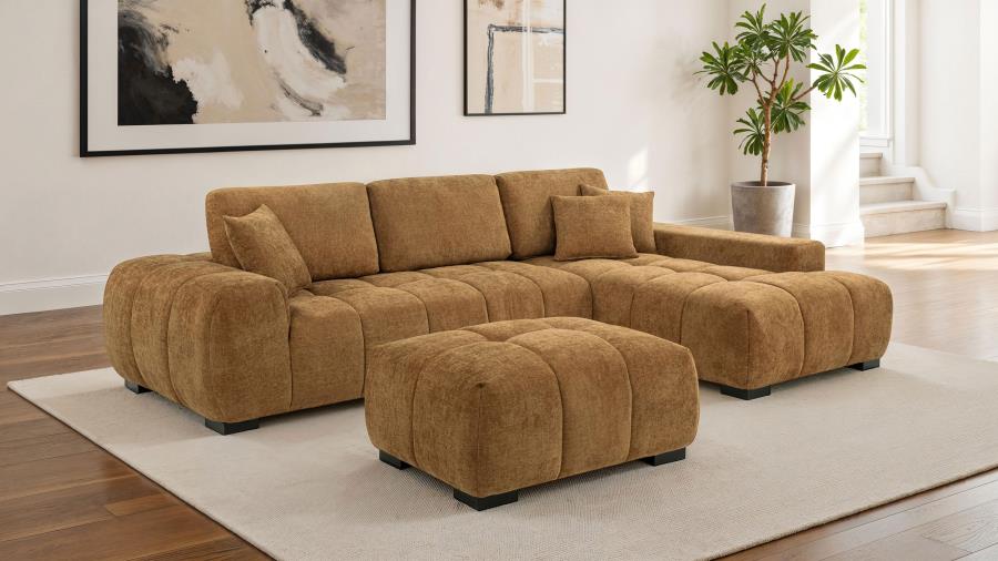 Octavia Tufted Upholstered Rectangular Ottoman Amber