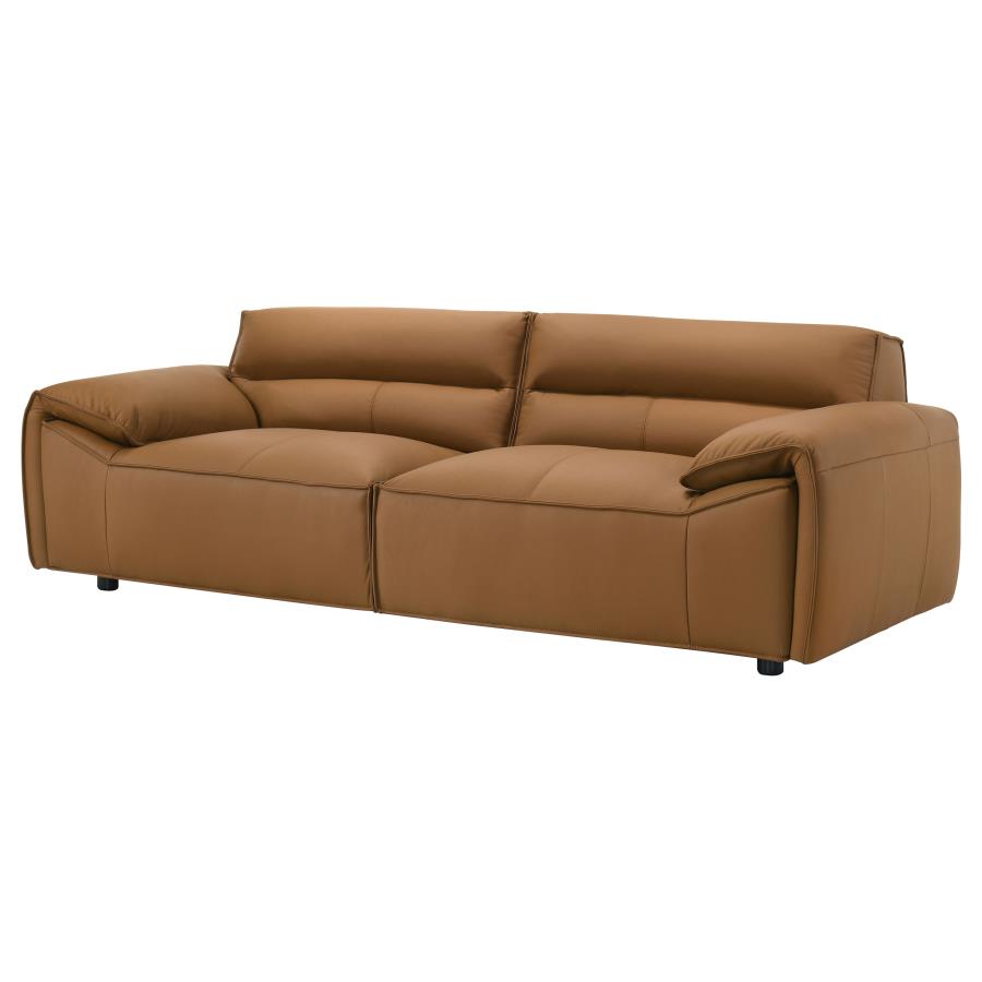 Buxton Top Grain Leather Upholstered Sofa Orange