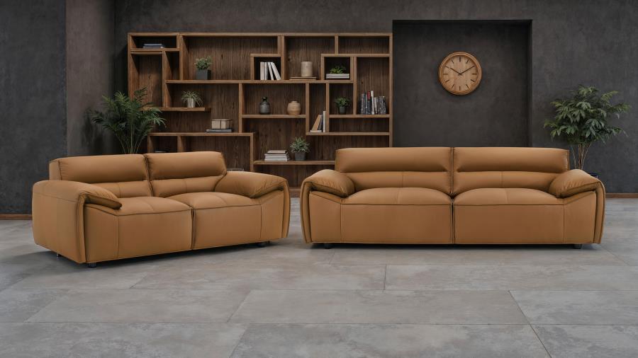 Buxton Top Grain Leather Upholstered Loveseat Orange