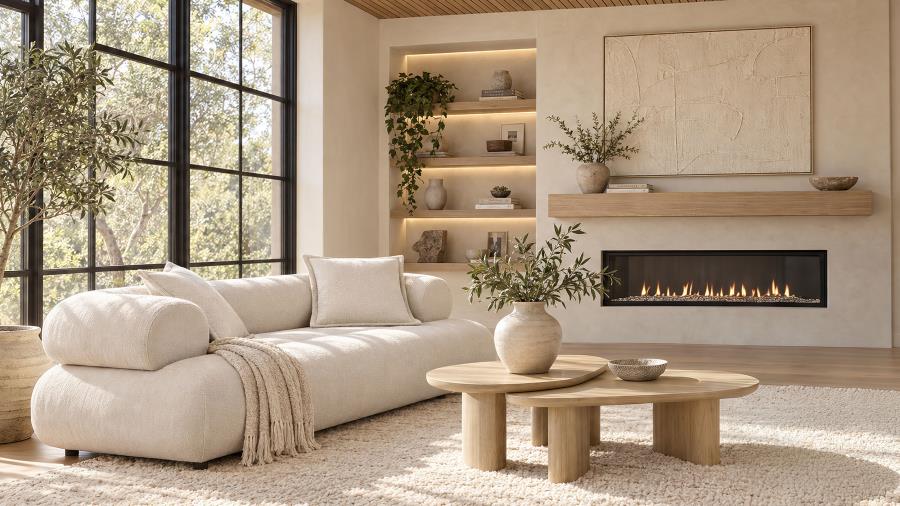 Eskola 3-seat Chenille Sofa with Rounded Shelter Arms Ivory