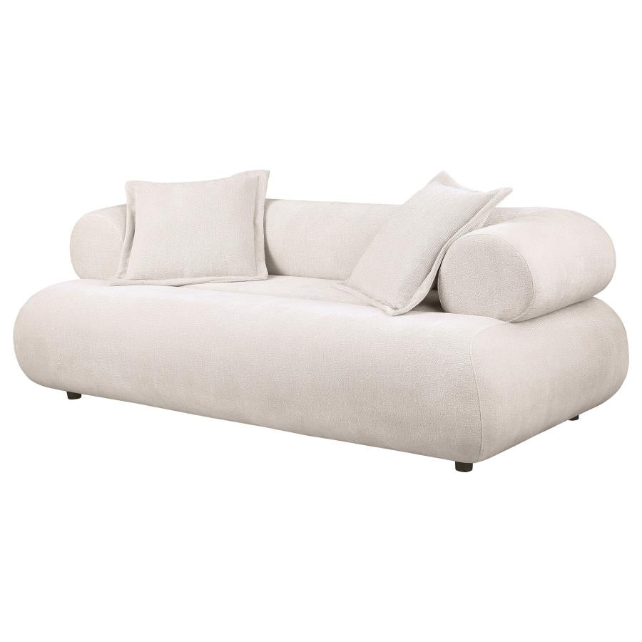 Eskola 3-seat Chenille Sofa with Rounded Shelter Arms Ivory