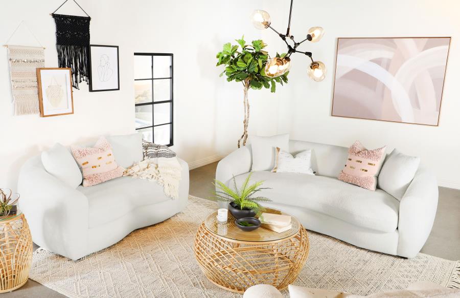 Isabella 2-piece Sherpa Upholstered Sofa Set Ivory