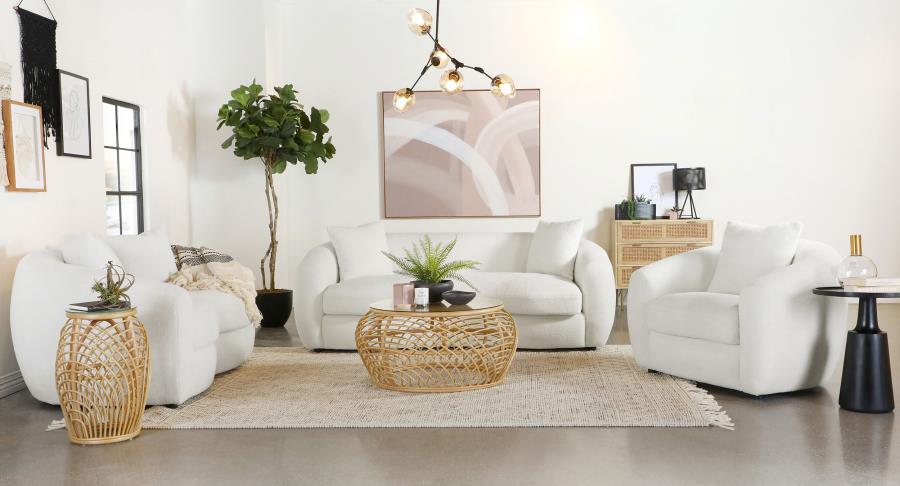 Isabella 3-piece Sherpa Upholstered Sofa Set Ivory