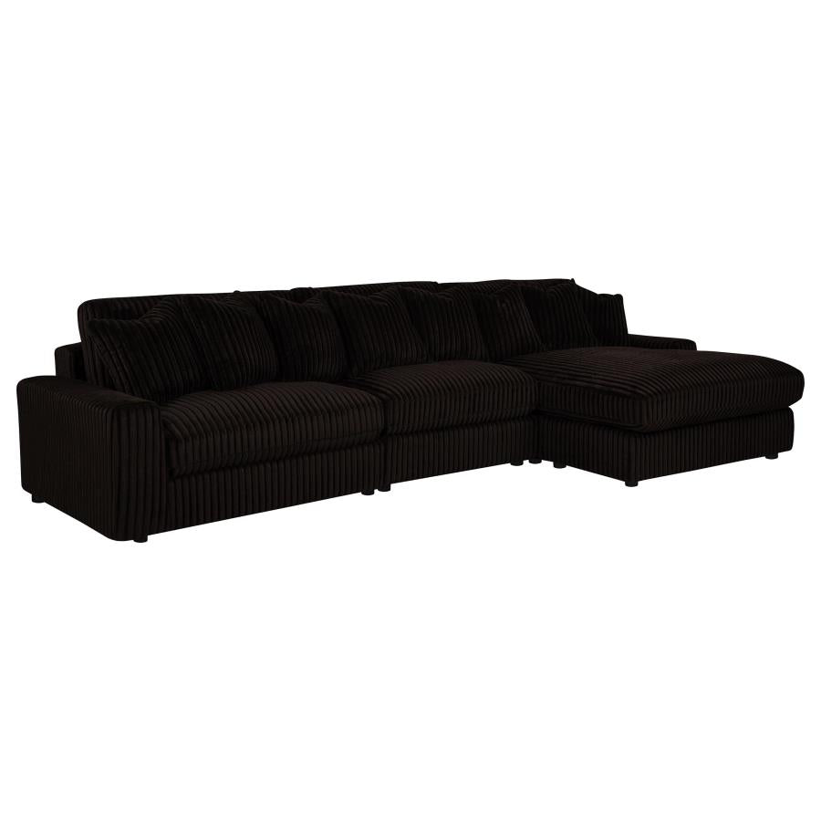 Blaine 3-Piece Corduroy Reversible Chaise Sectional Sofa Chocolate Brown