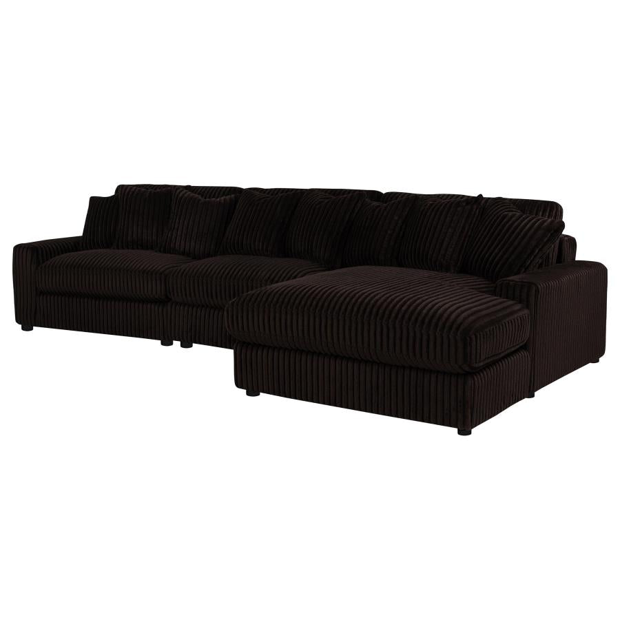 Blaine 3-Piece Corduroy Reversible Chaise Sectional Sofa Chocolate Brown